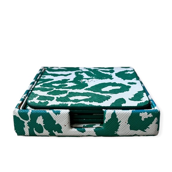 RARE Diane Von Furstenberg DVF Home Green Cheetah Square Coasters w/Box Set of 4 - Picture 3 of 6